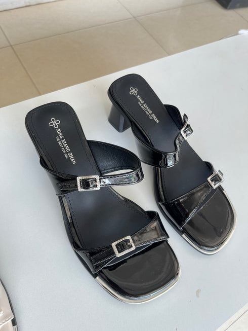 Double Straps Open Toe Block Heel